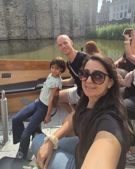 The three of us on a boat in Ghent, Belgium