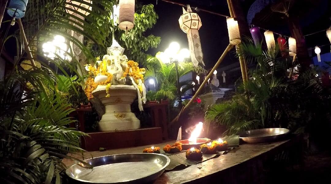 Yee Peng and Loy Krathong Festival at Wat in Chiang Mai, Thailand
